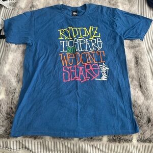 Vintage stussy blue rydimz to spare t shirt sz Large L